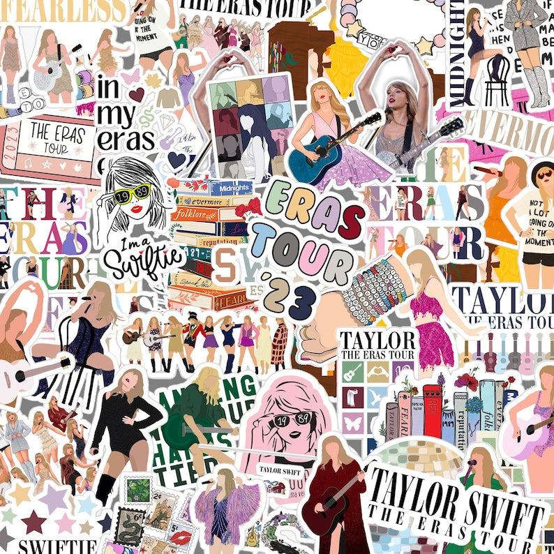 50 Stickers TS The Eras Tour Fearless Speak Cruel Summer RED 1989 Reputation Lover Folklore Evermore Midnight Cute Aesthetic Stickers Decal